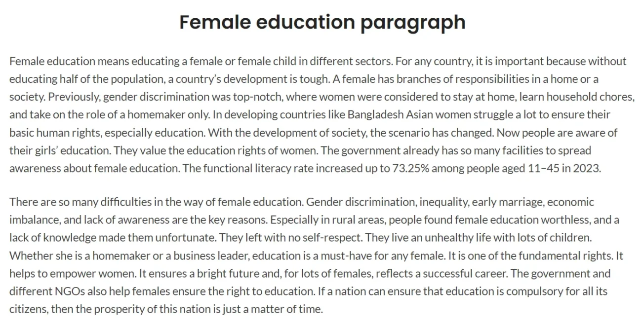 female education paragraph