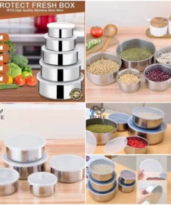 5 pcs multifunctional stainless steel protect fresh box with lid